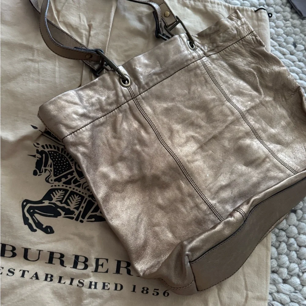 Burberry Metallic Bronze Leather Tote Bag